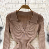 Vestido Largo A-Line Elegante De Cintura Alta Con Escote En V Para Mujer REALEFT Knitted Wrap Vestido De Poliéster Otoño Invierno - details 24