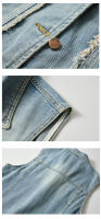 Chaqueta De Jean Sin Mangas Para Hombre Azul Estilo Vaquero Chaqueta De Pecho De Desechable Cierre Único Estilo Casual Primavera Y Otoño - details 2