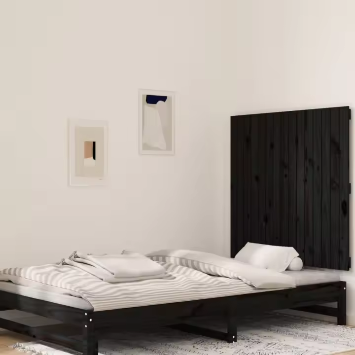 vidaXL Cabecero de cama de pared madera maciza pino negro 95,5x3x90 cm - 1
