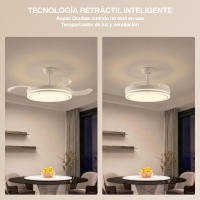 Ventilador de Techo con Luz LED 72W – Motor DC Silencioso – Aspas Retráctiles – 6 Velocidades, Luz Cálida, Día y Fría (3000K-4000K-6000K) – Temporizador – Ø102 cm, Mando Incluido [Clase de eficiencia energética E] - details 4