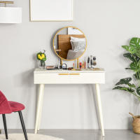 HOMCOM Tocador con Espejo Redondo Mesa de Maquillaje con 2 Cajones Estilo Moderno para Dormitorio Vestuario 80x40x123 cm Blanco - details 1