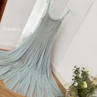 Vestido De Mujer Elegante De Verano Con Cadena De Cristal Y Encaje A-Line Con Cintura Delgada Y Tirantes Vestido De Fiesta De Vacaciones De Un Pie - details 6