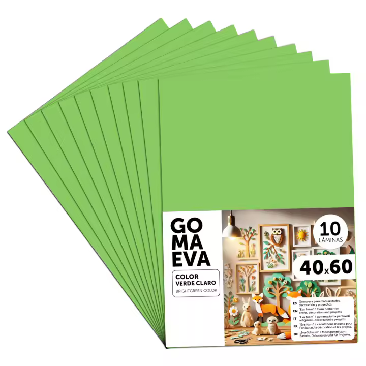 Goma Eva para Manualidades, Goma Espuma de Colores para Proyectos Creativos, Ideales para Artes y Manualidades, uso Escolar, Profesional o Artístico 40x60cm - m-office (Verde Claro, 10 uds) - 1