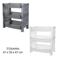 Estantería para Verduras con 3 Estantes. Color Gris y Blanco. Tamaño: 41x30x47 cm. Verdulero de Plástico Estilo Ratán. Carrito para Comida Resistente, Perfecto para Almacenar Fruta y Verdura. - details 0