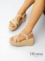 HLUNA - Sandalias de Cuña con Plataforma Beige Detalle de textil trenzado con Tira atada al pulsera - ht191 - details 1