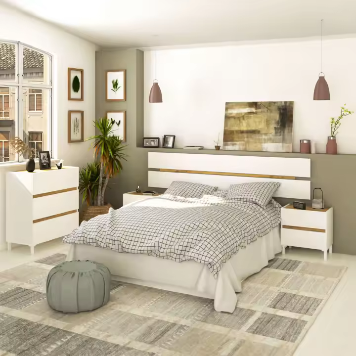 Pack de muebles de dormitorio doble Tempus en color blanco Artik y roble Nodi - 1