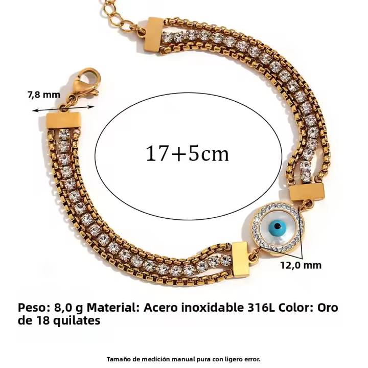 Pulsera Elegante De 3 Capas Con Perlas Y Circonia En Acero Inoxidable Platinado 18K Para Mujer Estilo Trendy Clavija De Seguridad - 1