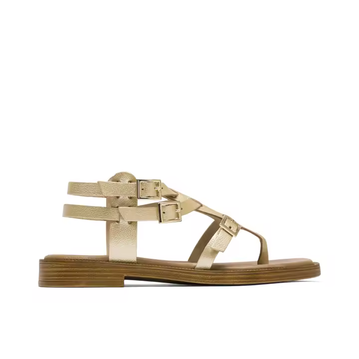 PORRONET SANDALIA PLANA ROMANA DE PIEL ORO MILEY  - SANDALIAS PLANAS ESCLAVAS MILEY EN COLOR ORO - CIERRE MEDIANTE DOBLE PULSERA AL TOBILLO CON HEBILLA - ELABORADAS EN PIEL -  MÁXIMA COMODIDAD Y CALI - 1