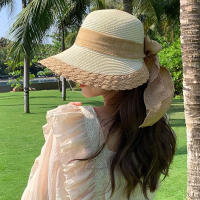 Sombrero De Paja Ancha Para Mujer Con Borde De Encaje Y Lazo Para Deportes Al Aire Libre Senderismo Y Viajes En La Playa - details 1