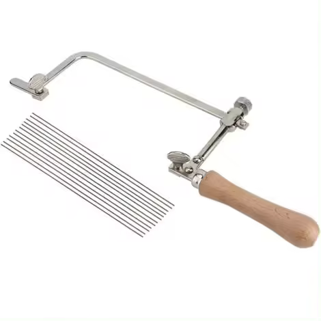 Sierra de calar de mano, kit para hacer joyas, sierra de calar con marco ajustable, herramienta para hacer joyas, equipo para cortar mango de madera (arco de sierra + 12 hojas de sierra) - 1