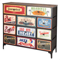 Max Home - Cómoda vintage dormitorio multiusos con gráficos retro, cajones de tela, estructura acero, tablero madera, muebles de salón, recibidores de entrada, cajonera, mueble recibidor, almacenaje, almacenamiento - details 4