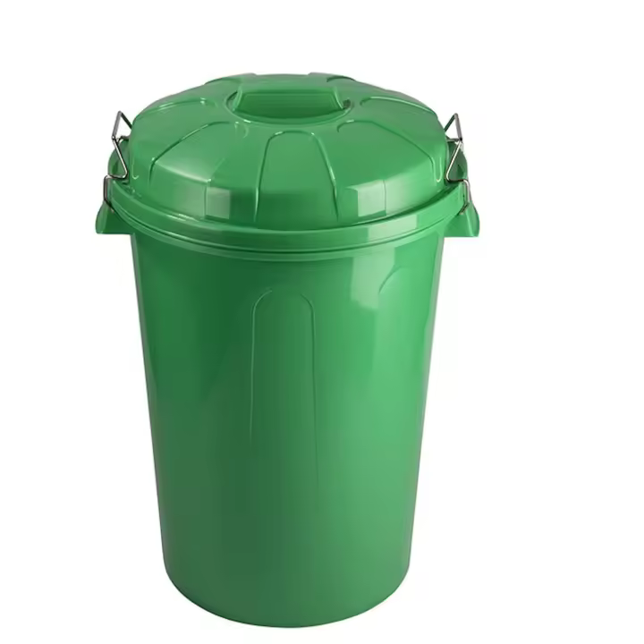 Tradineur - Cubo de basura de plástico con asas metálicas, contenedor de residuos, papelera con tapa, reciclaje, industrial, hogar, fabricado en España (Verde, 100 litros, 74,5 x 57 x 52 cm) - 1