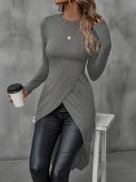 Camiseta Larga De Mujer Para Otoño 2024 Slimming Casual De Manga Regular Suave Algodón Estilo Oficina Longitud Rodilla - details 18