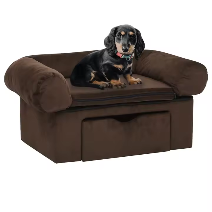 vidaXL Sofá para perros con cajón felpa 75x50x38 cm en color Marrón/Azul/Burdeos y más - 1