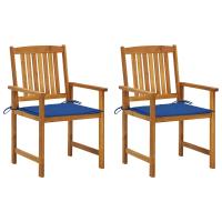 vidaXL Sillas de jardín con cojines 2 unidades madera maciza de acacia en color Azul real/Rojo vino tinto/Estampado cuadros rojos y más | cómodas modernas ergonómicas para comedor cocina salón hogar - details 0