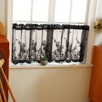 Cortina Corta De Encaje Negro Con Patrón Floral Elegante Valance De Ventana Pastoral Para Cocina Con Bolso De Percha 1 Pieza - details 8