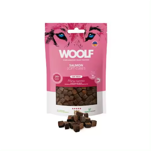 Snack Semihúmedo para perro de Salmón 100gr -  Woolf Cubes - 1