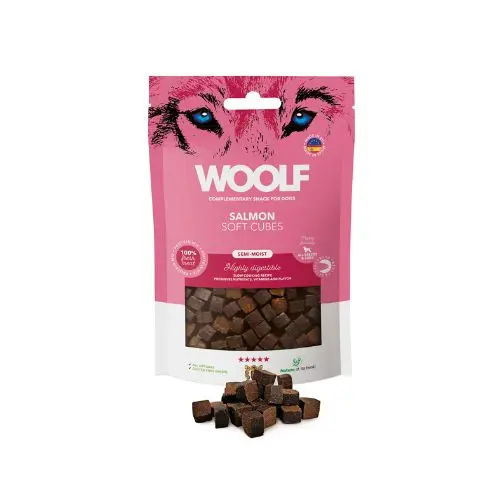 Snack Semihúmedo para perro de Salmón 100gr -  Woolf Cubes - 1