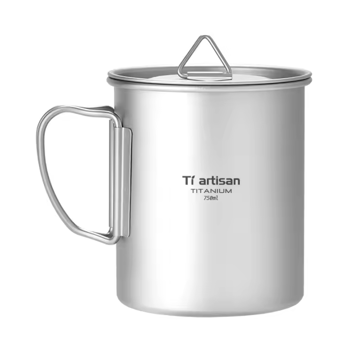 Tiartisan Taza De Camping De Titanio Puro Con Manija Plegable Ultraligera Portátil Para Senderismo Y Acampar Vaso De Agua Deportiva - 1