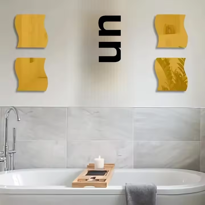 Pegatinas De Espejo De Acero Templado 3D Wave Pack De 6 Detallables Para Decoración Del Salón Entrada Dormitorio Y Baño - 1