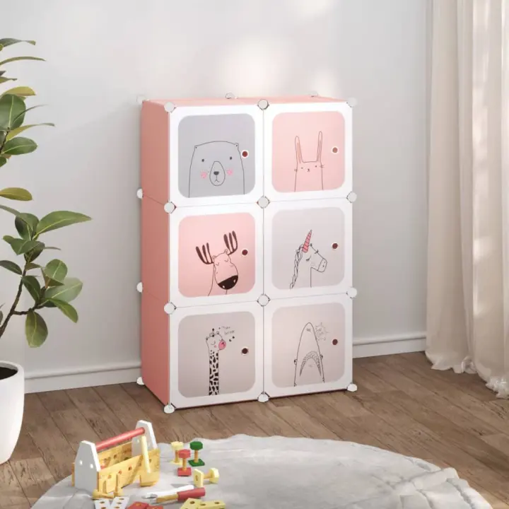 vidaXL Estantería infantil de cubos con 6 compartimentos rosa PP - 1