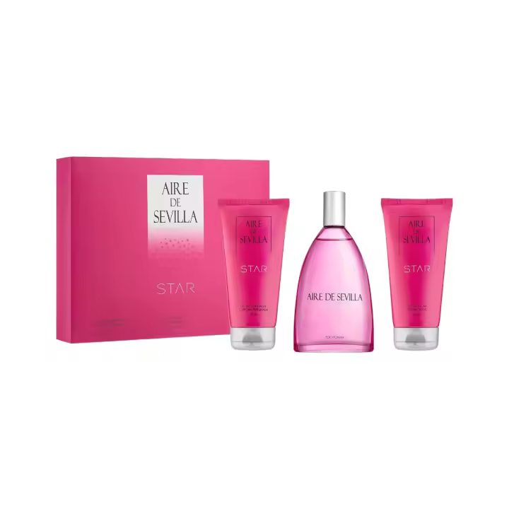 AIRE DE SEVILLA STAR Estuche de cosmética para mujer con Perfume Gel de ducha suave y Crema Hidratante corporal perfumada Cofre de regalo de ritual perfumado (150 ml cada uno) - 1