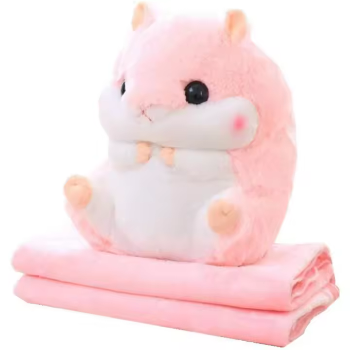 Almohada de hámster de peluche suave con manta cómoda de 100 cm x 170 cm, color rosa - 1