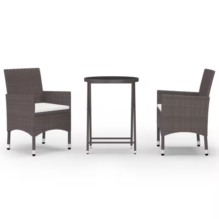 vidaXL Set de bistró de jardín 3 pzas ratán PE vidrio templado marrón - 1