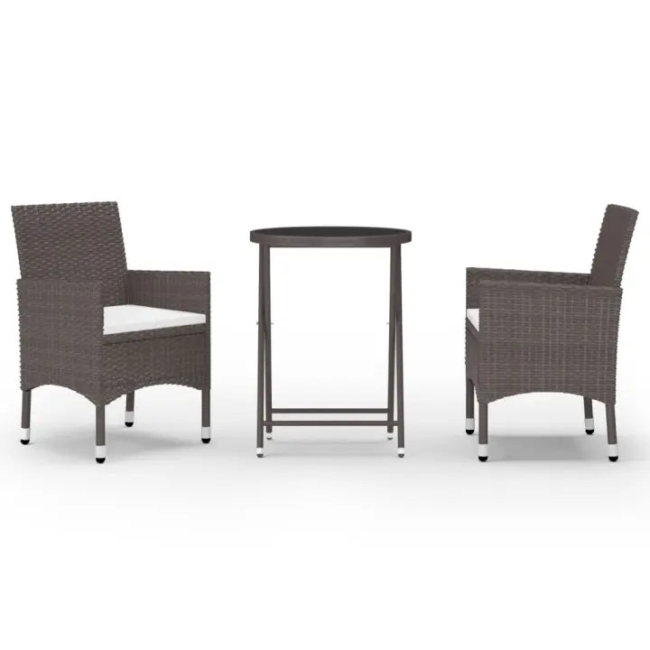 vidaXL Set de bistró de jardín 3 pzas ratán PE vidrio templado marrón - 1