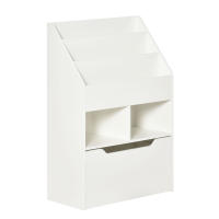 HOMCOM Estantería Infantil de Madera con 3 Compartimentos 2 Cubos y Cajón Móvil con 4 Ruedas Librería Infantil para Habitación de Niños Sala de Juegos 60x29,9x90 cm - details 0