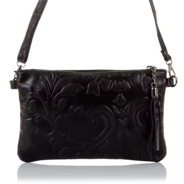 FIRENZE ARTEGIANI Deanna Bolso de mano Mujer.Piel auténtica Gamuza Grabado Flores  Fabricado en Italia 23x3x15 Cm. - 1