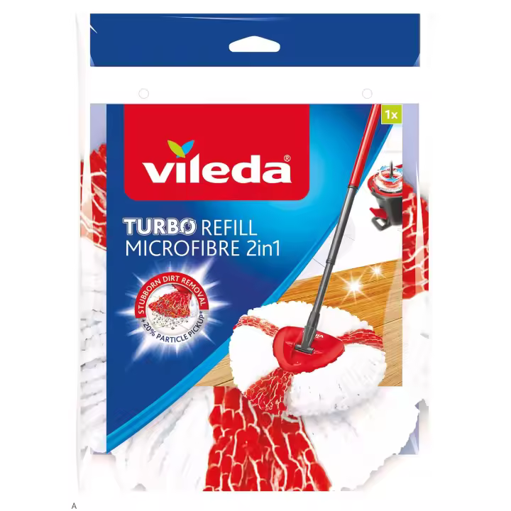 Cabezal de Repuesto Vileda Turbo 2in1 Easywring&clean para Fregona - Microfibra con Fibras Eléctricas - Juegos Vileda Turbo - Suelos Sensibles - Paquete de 1 - 1