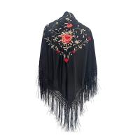 Mantón de Manilla de Flamenco para Mujer, Mantón Cuadrado Bordado en Flores para Baile Flamenco Español, 110x110cm - details 0
