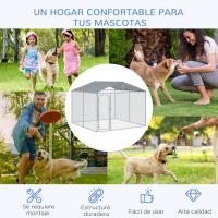 PawHut Perrera de Exterior con Toldo Jaula para Perros con 1 Puerta Anti-UV Impermeable y Marco de Acero para Jardín Patio 300x300x234 cm Plata - details 6