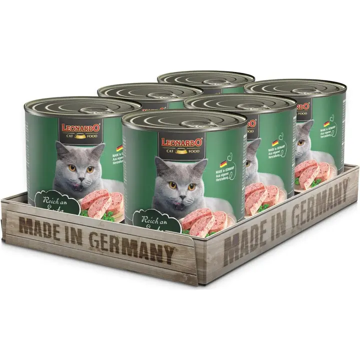 Pack 6X800 Gr -  Leonardo Pato comida humeda en lata para gatos adultos - 1