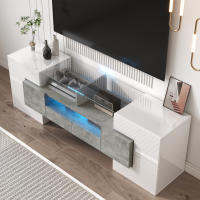 Elegante Mueble para TV, tablero Bajo. Blanco Alto Brillo, 145 cm, iluminación LED, muebles de salón. Diseño moderno. Elegante superficie de cristal. - details 5