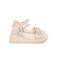 HLUNA - Sandalias de cuña baja Esparto con tira simple en color metalizado dorado y plateado - Destalonado con pulsera al tobillo con hebilla - FZF23-10 - details 3