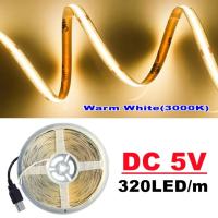 Tira De Luz LED COB DC5V Con Suministro De Energía USB Alta Densidad Flexible 320LED/m 3000K/4500K/6500K Para Iluminación De Sala De Estar - details 1