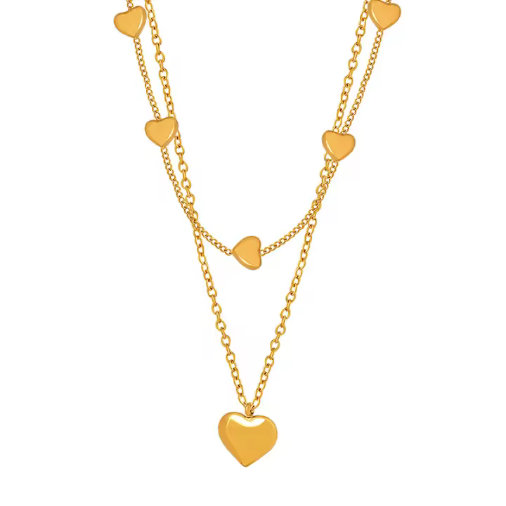 Encanto Collar de corazón para mujer, cadena de acero inoxidable chapada en oro, collar de boda, joyería de estilo bohemio, regalo para mujer - 1