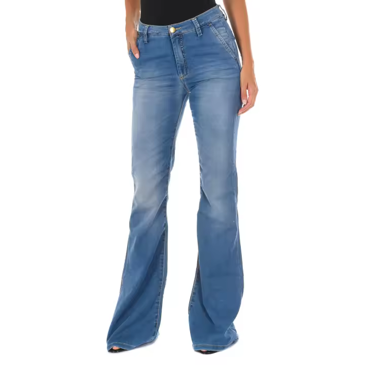 MET-Pantalon Tejano Largo efecto gastado con bajos acampanados 70DBF0273 para Mujer - 1