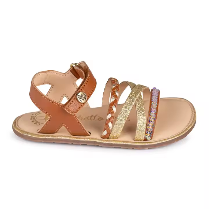 SANDALIA BAREFOOT MOKA - TIRAS DORADAS Y VELCRO AJUSTABLE - 1