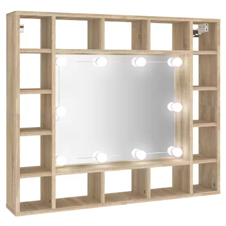 Mueble con Espejo y Sonoma LED color Roble 91x15x76,5 cm - 1