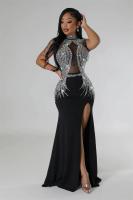 Vestido De Noche Largo Para Mujer Con Pedrería Y Abertura Alta Vestido De Seda Y Spandex Elegante Y Sexy Para Bodas Y Fiestas - details 8