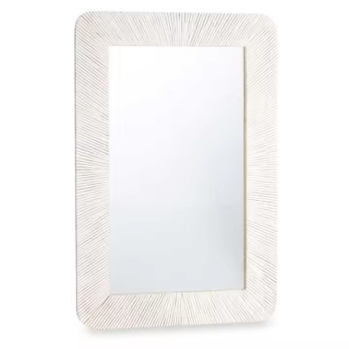 Espejo de pared Blanco Marrón Madera de mango Rayas 90 x 60 x 2 cm - 1