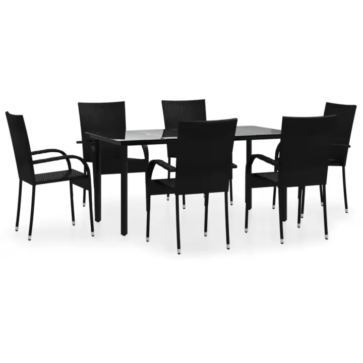 vidaXL Juego de comedor de jardín 7 piezas ratán sintético negro - 1