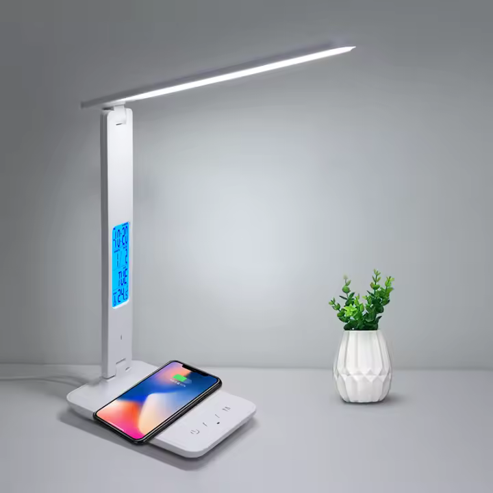 Lámpara De Escritorio LAOPAO 10W QI Carga Inalámbrica Con Calendario Alarma De Temperatura Y Luz De Escritorio Protección Ocular Para Negocios Y Estudio - 1