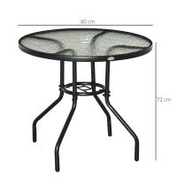 Outsunny Mesa de Jardín Redonda Mesa de Exterior Ø80x72 cm con Agujero para Sombrilla y Encimera de Vidrio Templado para Patio Terraza Negro - details 2