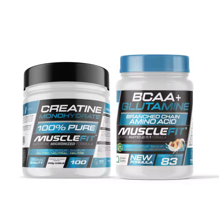 MUSCLEFIT Pack Ahorro Glutamina + Bcaa´s 500g - Varios Sabores + Creatina Monohidrato 300g - Sin Sabor +  (regalo) │MUSCLECULT - 1
