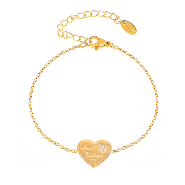 Encanto Joyas personalizadas para bodas, casamientos y festividades, cartas de amor con incrustaciones de circonitas, pulseras artesanales de acero inoxidable con temperamento chapado en oro real de 18 quilates, joyas que conservan el color. - 1