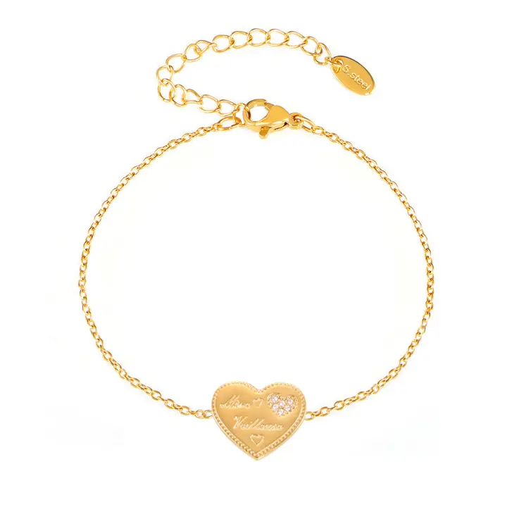 Encanto Joyas personalizadas para bodas, casamientos y festividades, cartas de amor con incrustaciones de circonitas, pulseras artesanales de acero inoxidable con temperamento chapado en oro real de 18 quilates, joyas que conservan el color. - 1